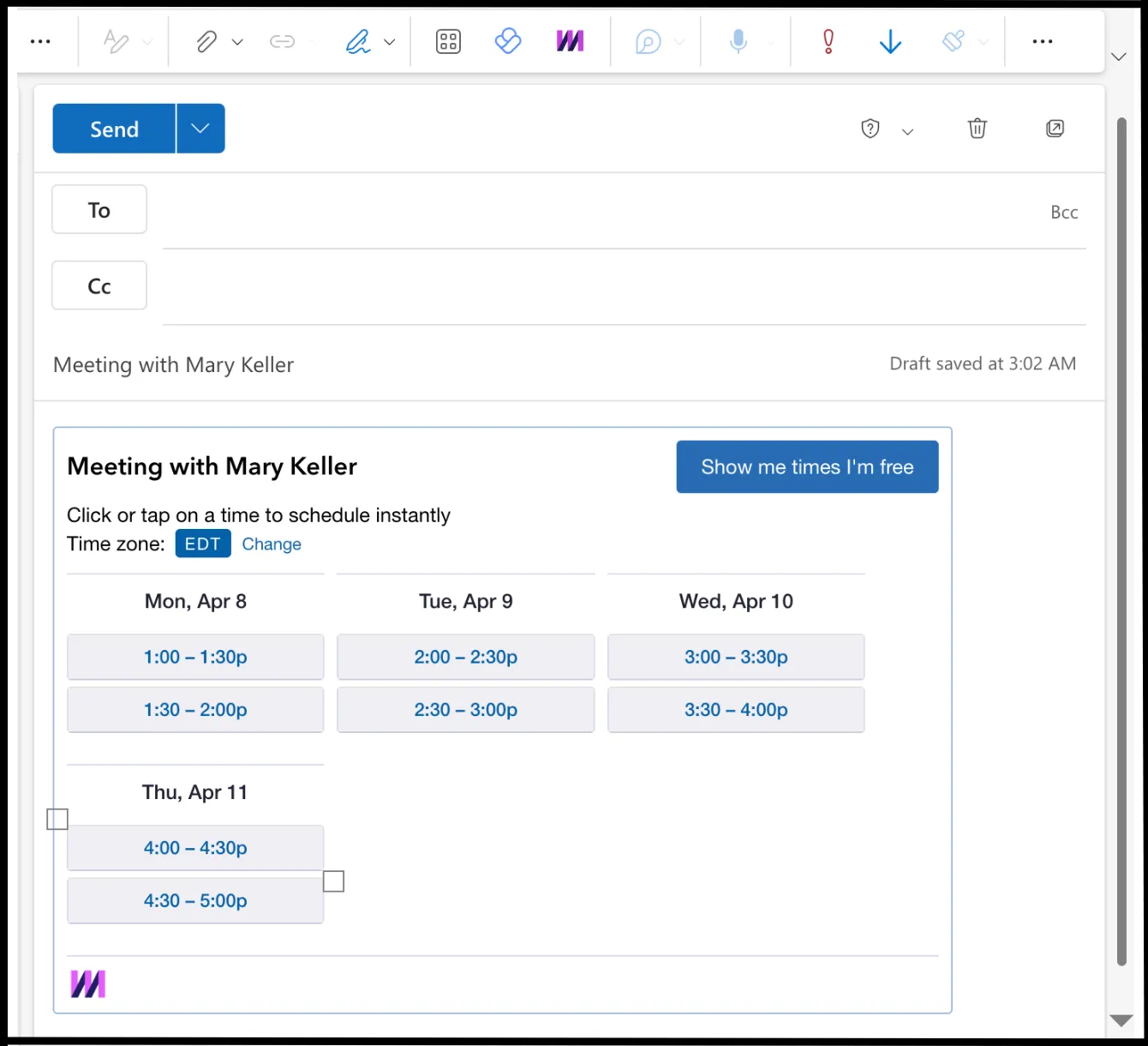 In-email calendar Outlook