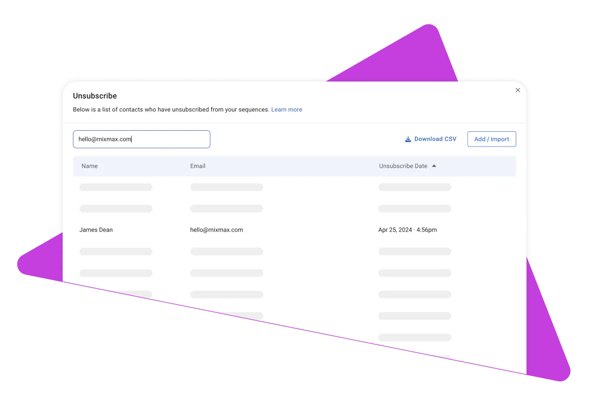 Search in Unsubscribe