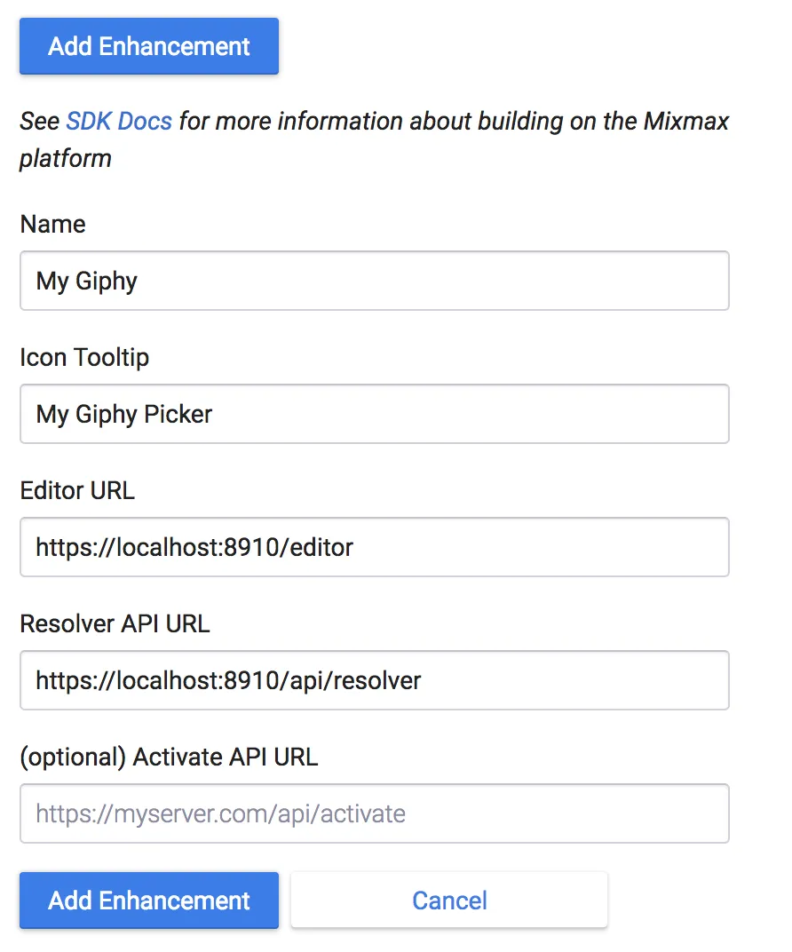 Adding Giphy Enhancement to the Mixmax Integrations page