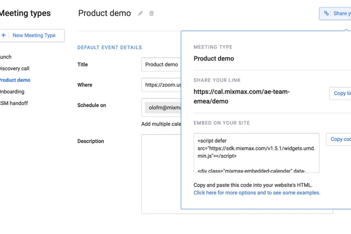 Embed your Mixmax Calendar in Any Website