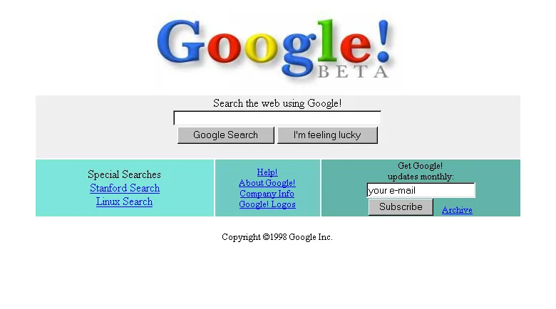 Google's 1998 beta homepage, the reference design for the Nostalgia round