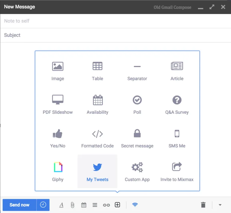 Embed Twitter compose menu