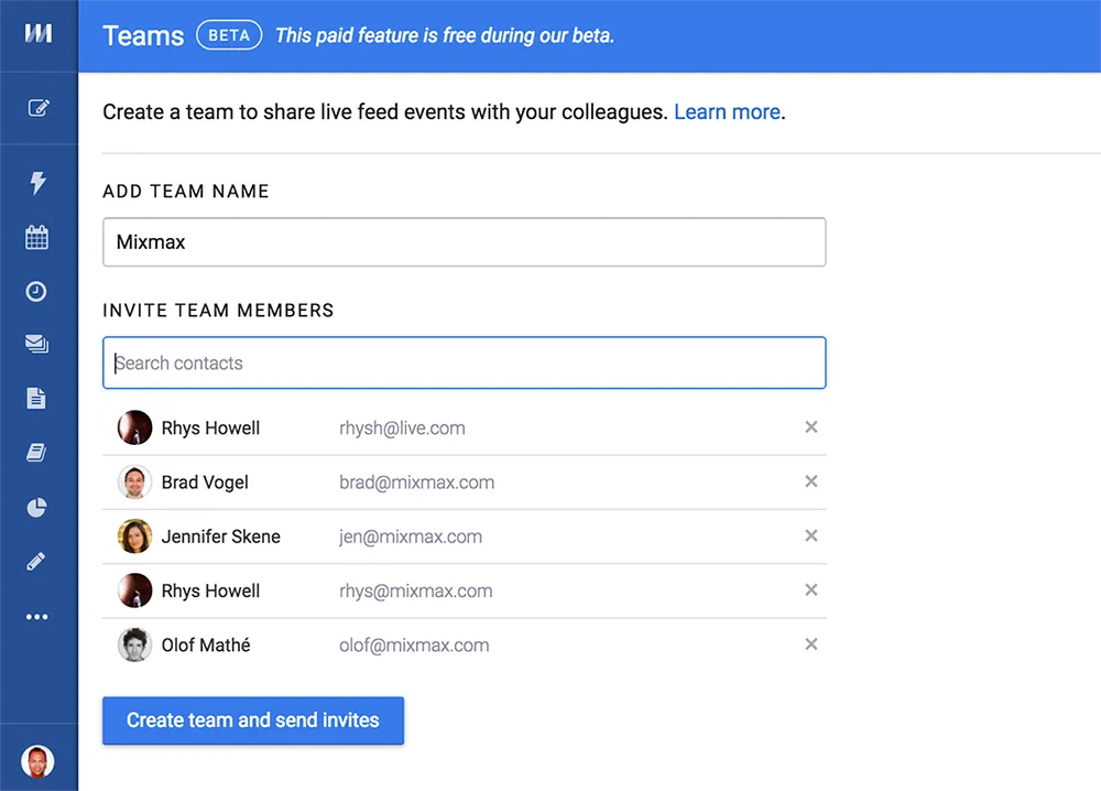 Mixmax teams dashboard