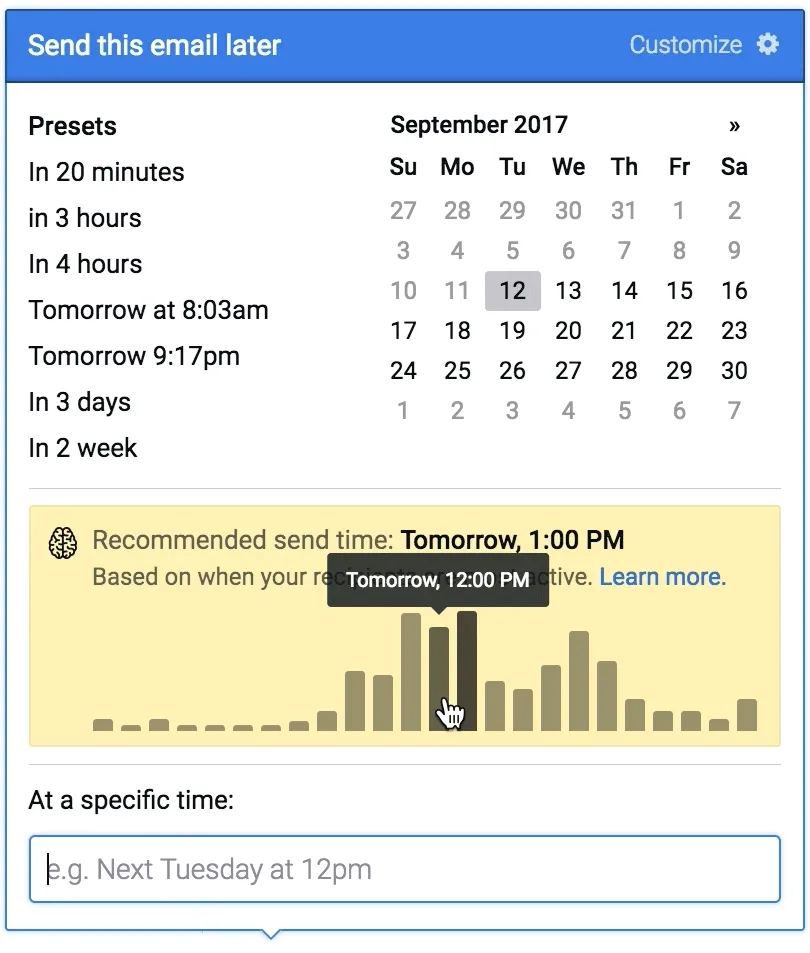 Recommended send times animation Recommended send times animation