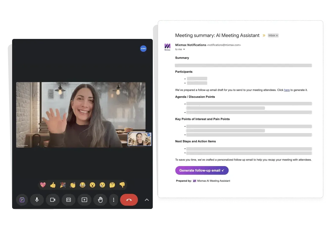 AI Meeting Assistant recording and transcribing a sales call