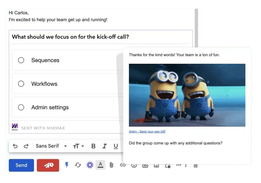 Mixmax email enhancements including polls and personalized customer touchpoints