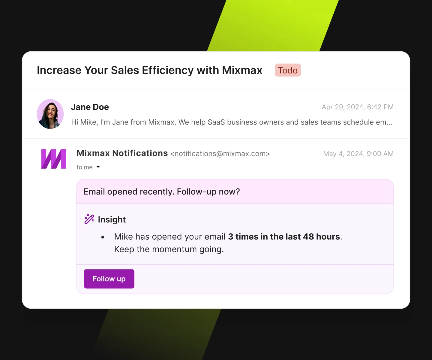 Engagement Copilot email with an AI follow-up insight