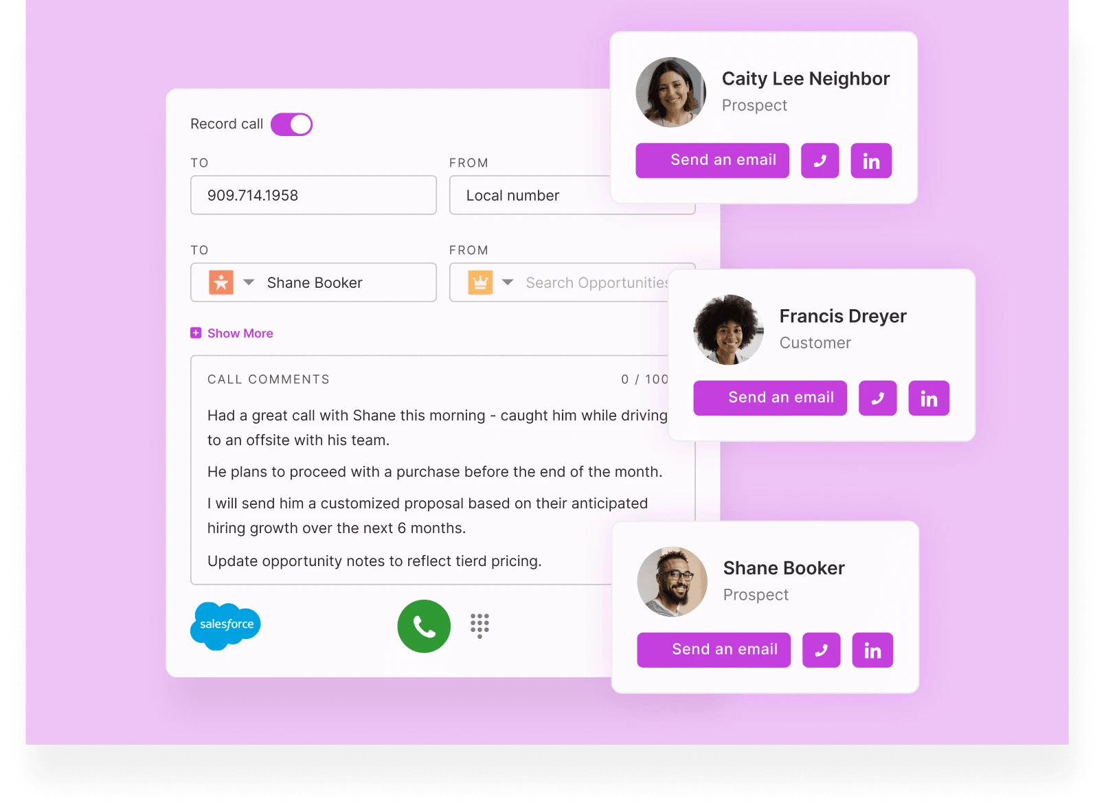 Suggested next touchpoint across email, phone, and LinkedIn