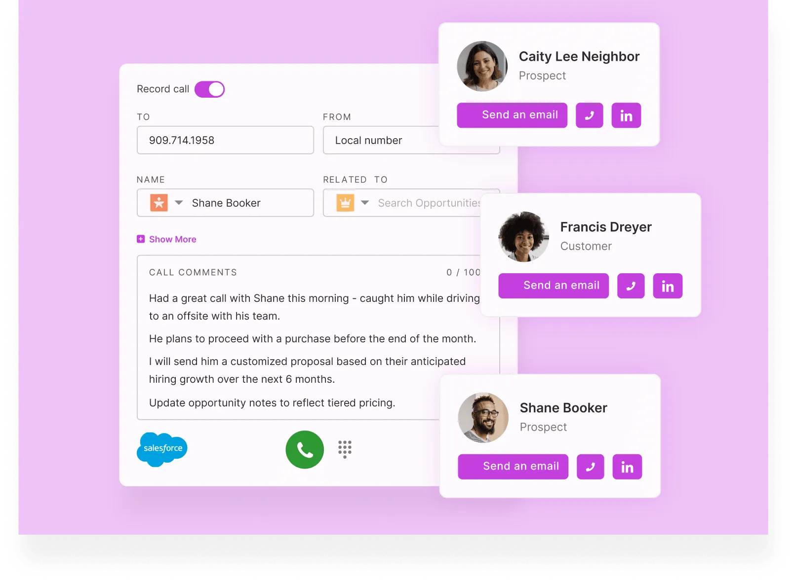 Suggested next touchpoint across email, phone, and LinkedIn