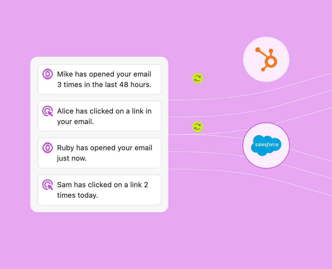 Engagement signals syncing to HubSpot and Salesforce for a 360 customer view