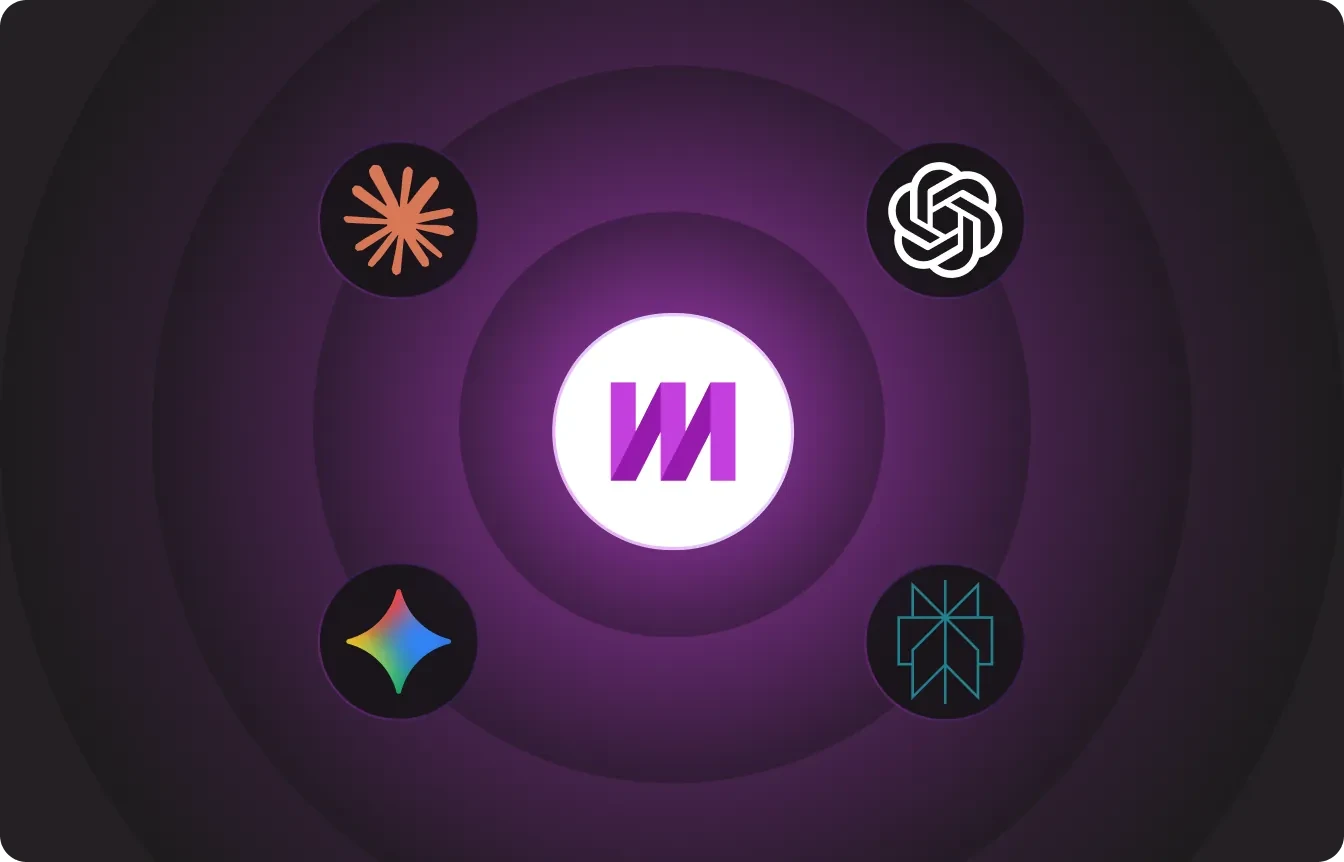 The Mixmax mark at the center of a ring of AI assistant logos, connected through the Mixmax MCP server