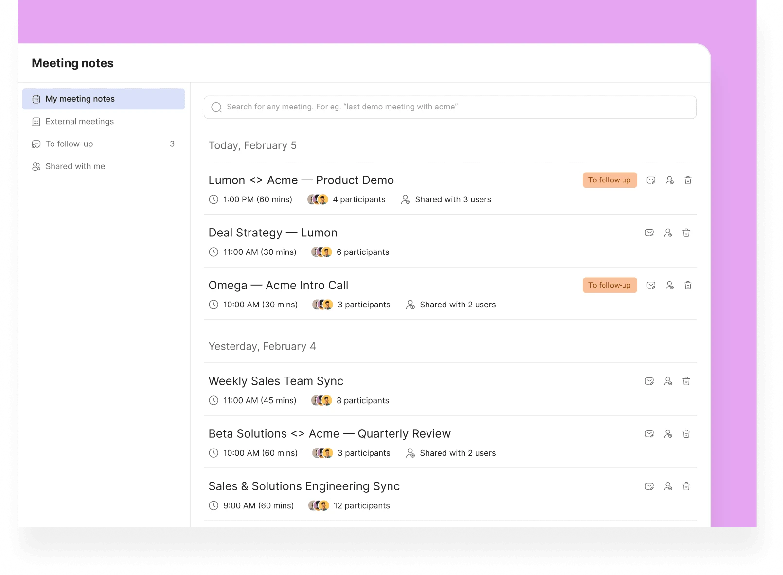 Searchable library of past meetings