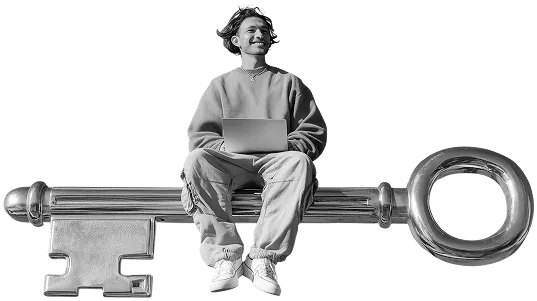 Illustration of a person sitting on a giant key