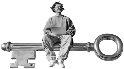 Illustration of a person sitting on a giant key
