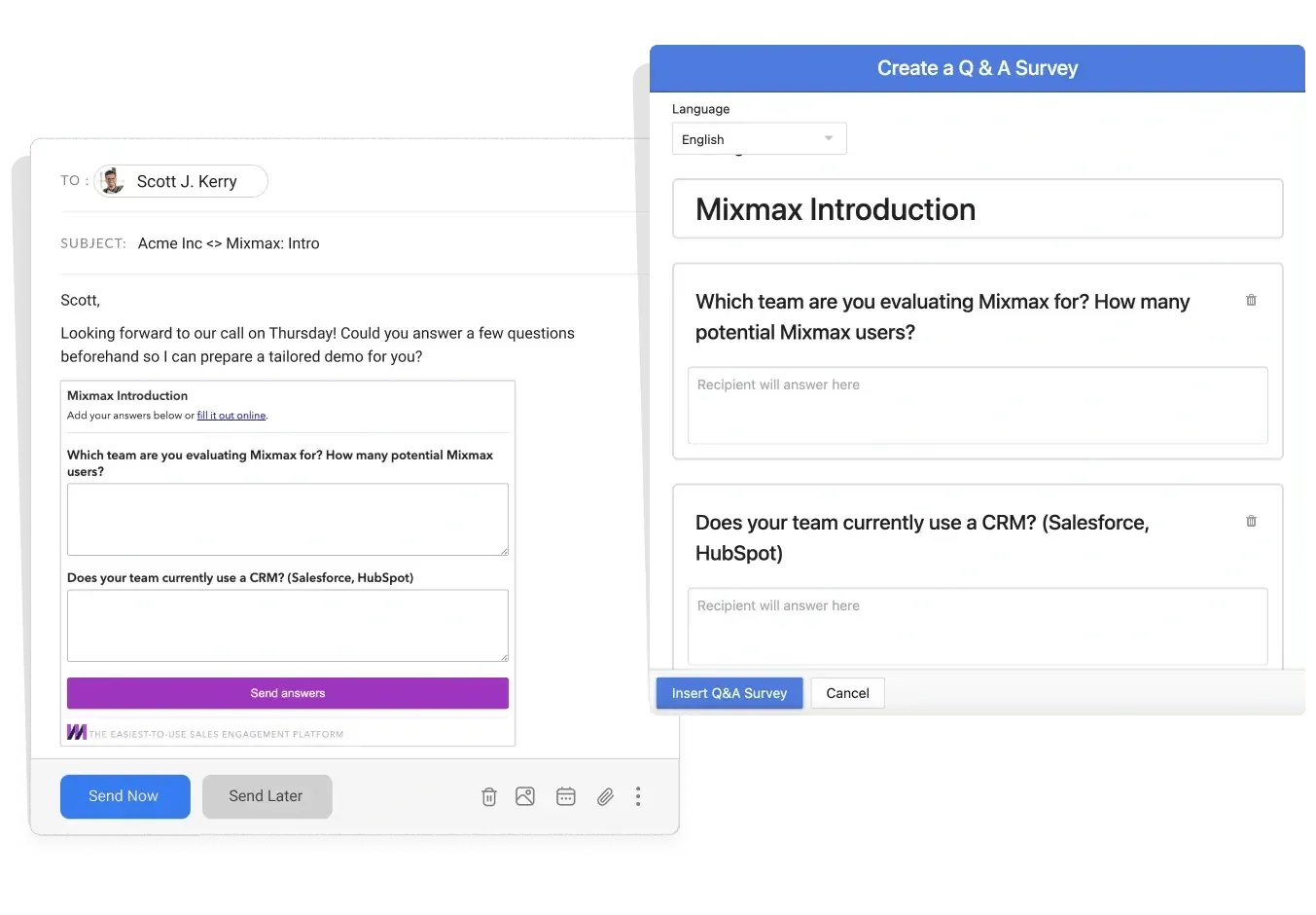 Email enhancements — Q&A survey embedded in email