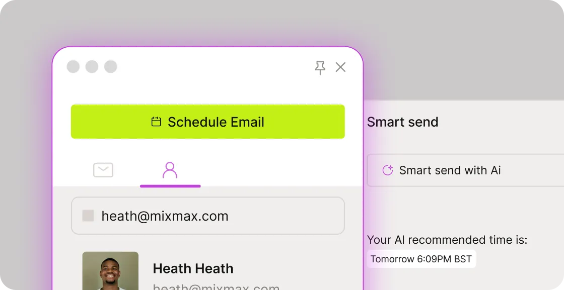 Mixmax email with embedded calendar availability for one-click booking