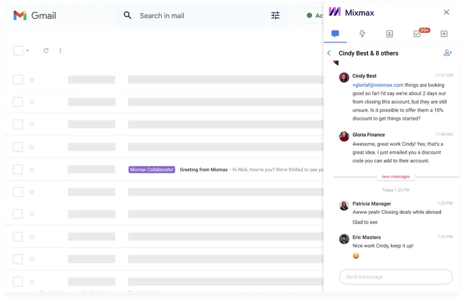 Mixmax Sidechat enabling private team conversations inside Gmail email threads