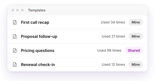 A list of saved Mixmax templates, personal and shared.