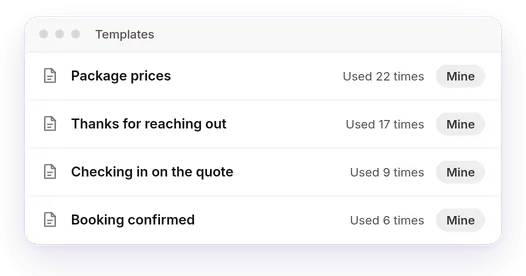 A list of saved Mixmax templates in Gmail.