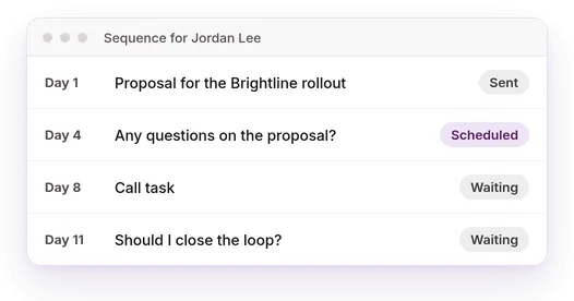 A four-step sequence for one contact with the next email scheduled.