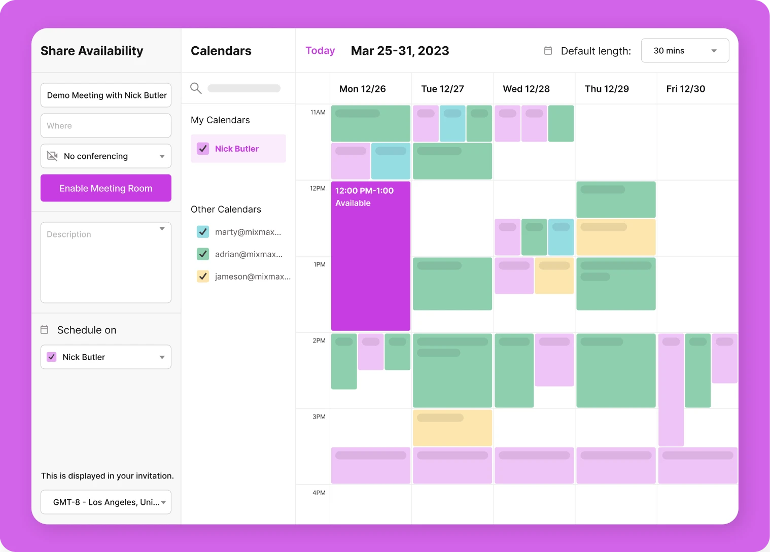 Website calendar booking widget