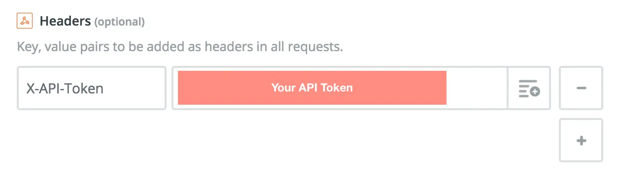The same Zapier action's Headers section, with an X-API-Token header holding the Mixmax API token
