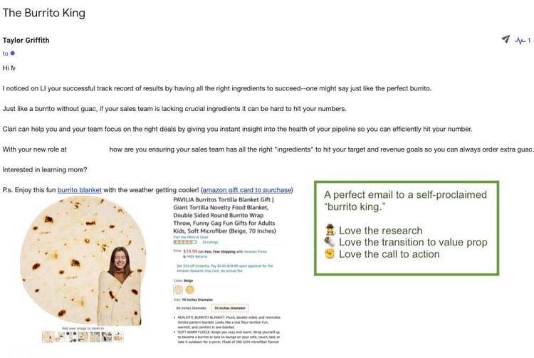 13 Alt text Sales prospecting email example written by Taylor Griffith