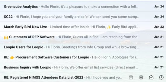 3 Email inbox with uninspiring preview sentences