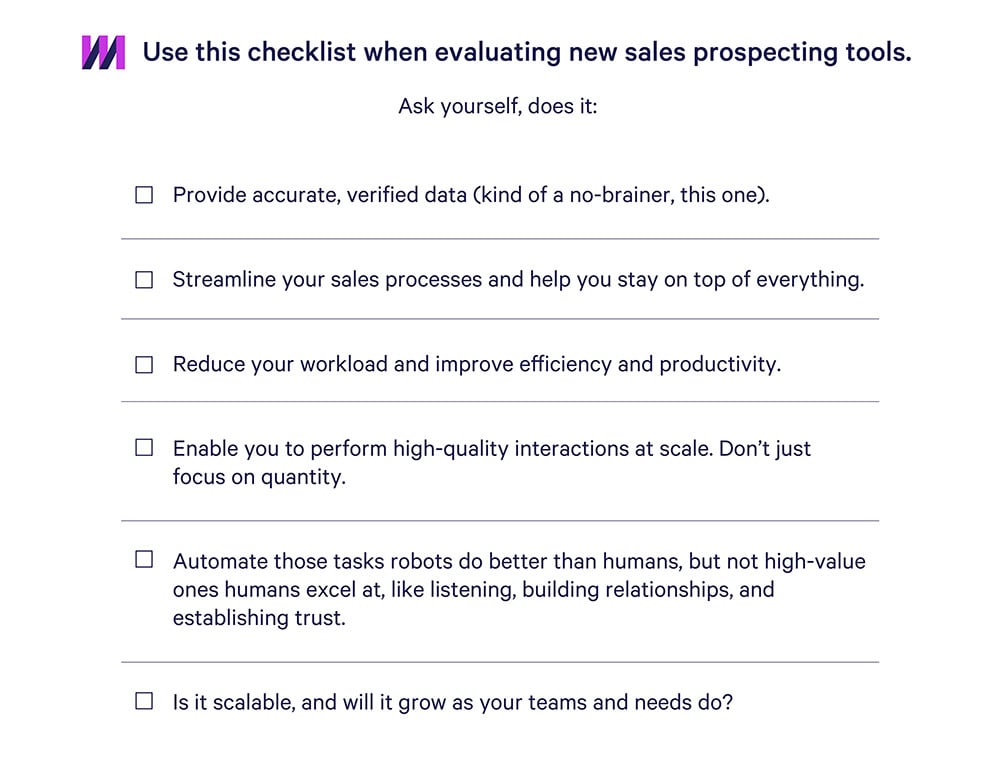 Checklist sales prospecting tools
