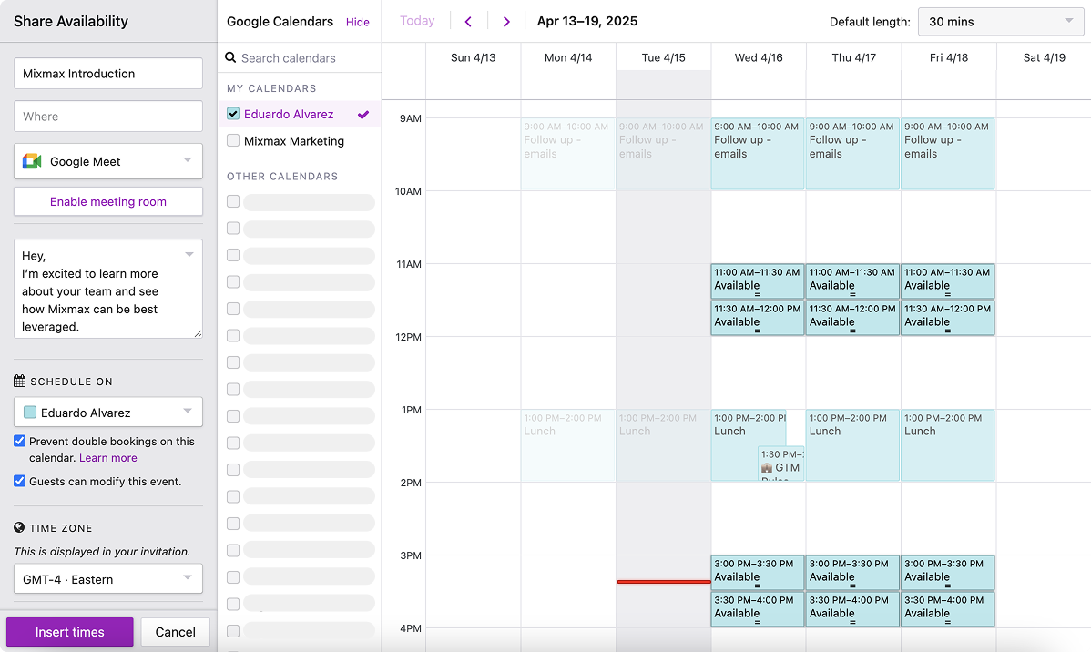 Google Calendar integration - Availability