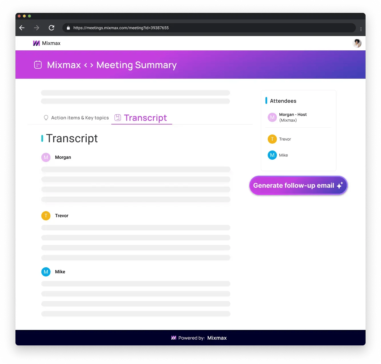 Meeting Copilot Transcript page