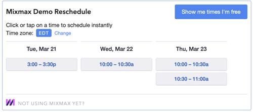 Mixmax demo reschedule calendar example