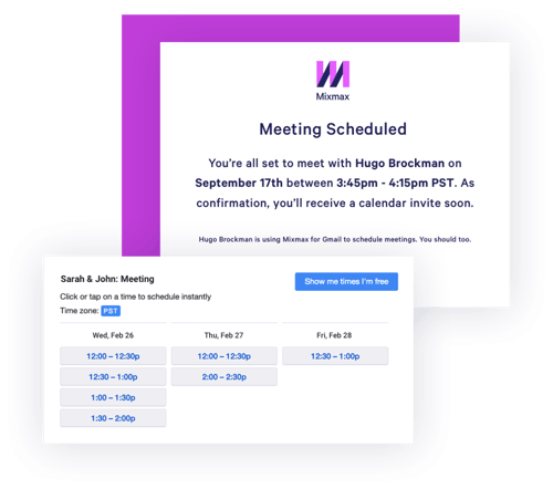 Two boxes showing Mixmax calendar scheduling tool