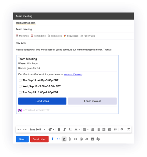 Mixmax shows how their email surveys simplify event planning.