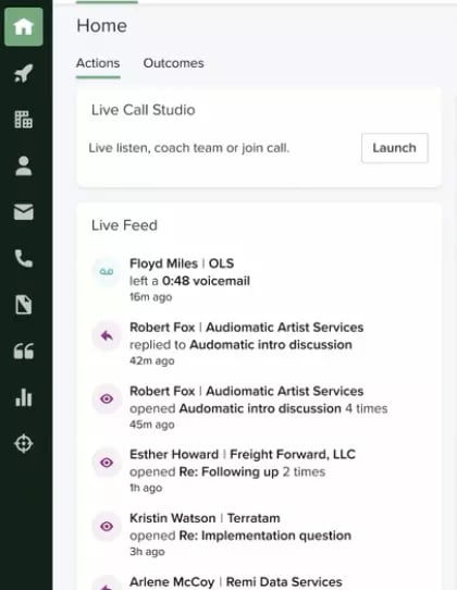 Salesloft Live Call and Live Feed features