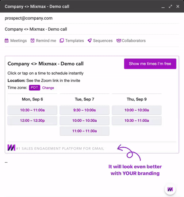 Sharing your availability in-email with Mixmax sales engagement platform