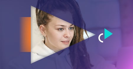 A girl with blue eyes with automation design graphic on top of the image