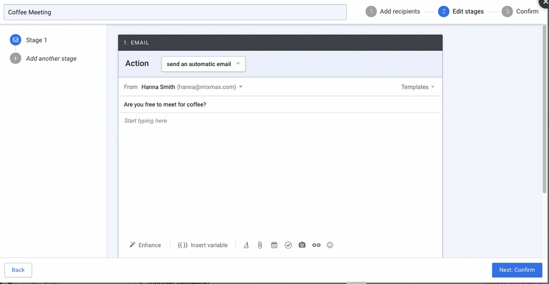 Mixmax sales engagement platform demonstrating its multistage sequence and email template automation