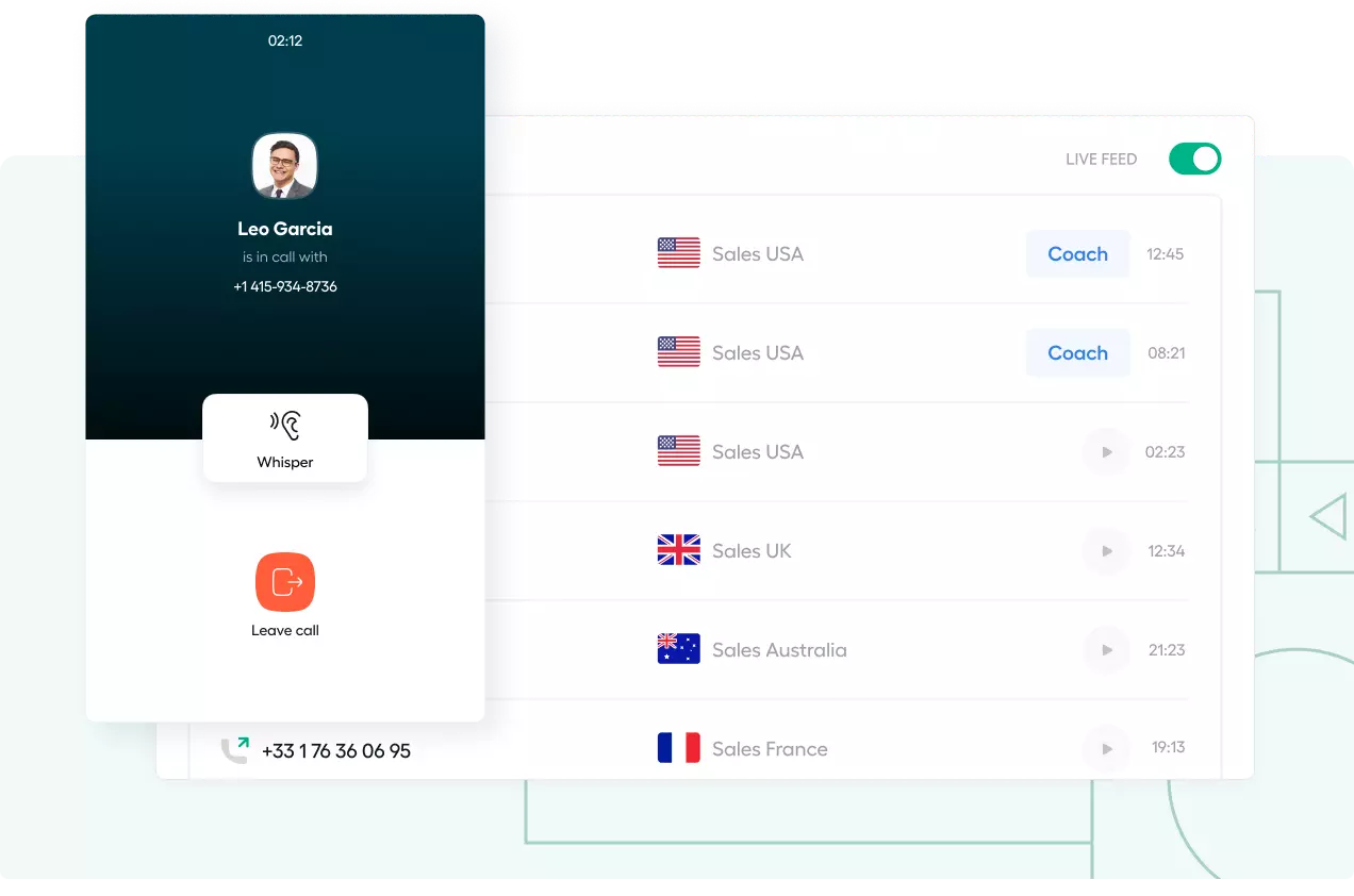 Aircall outbound call center software shows how easy it is to coach sales reps on sales calls