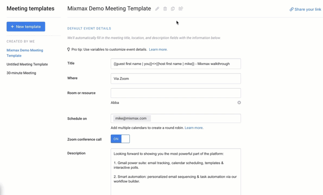 how to share a meeting template