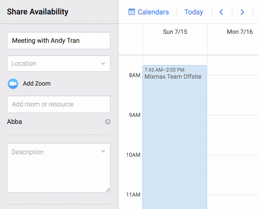Add Zoom when you share availability