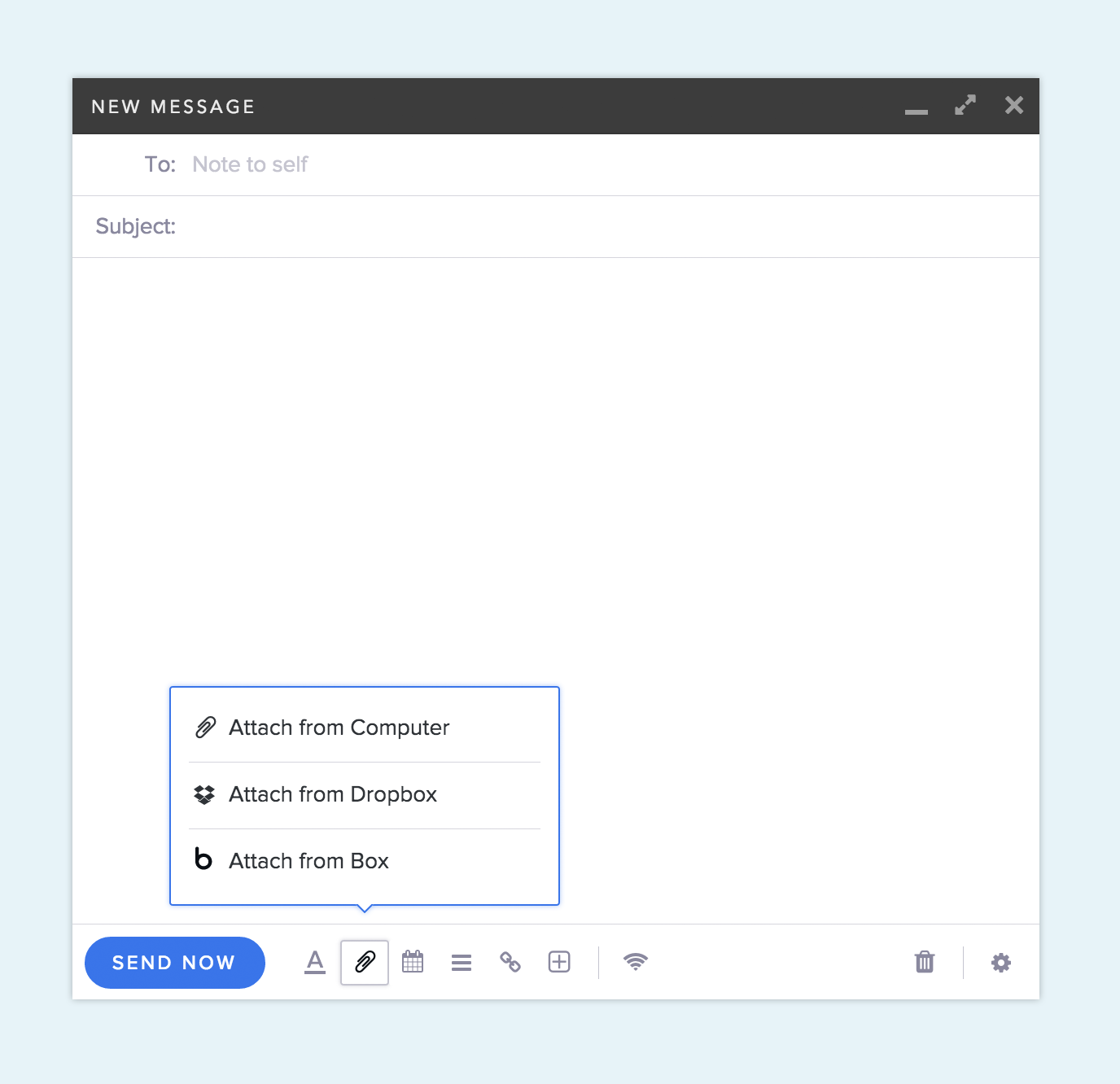 Attachments from Your Computer Dropbox or Box