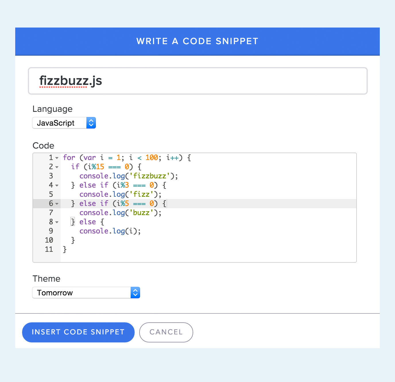 Insert code snippet into email