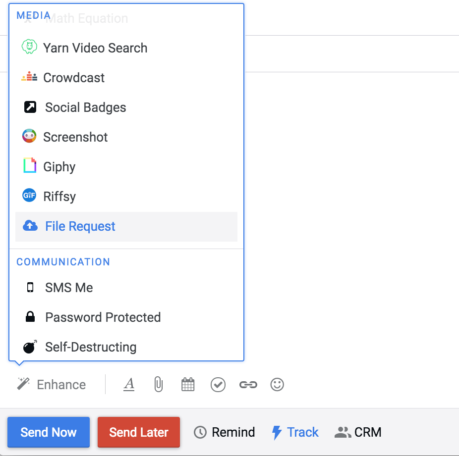 File Request in the Mixmax Enhance menu
