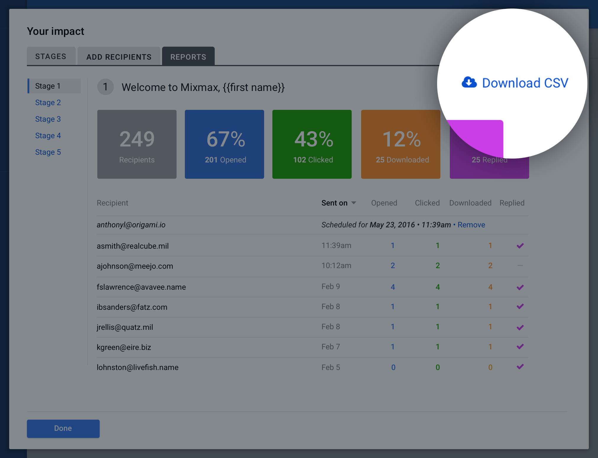 downloading analytics as a CSV