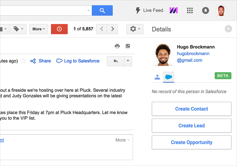 new Salesforce sidebar for Gmail