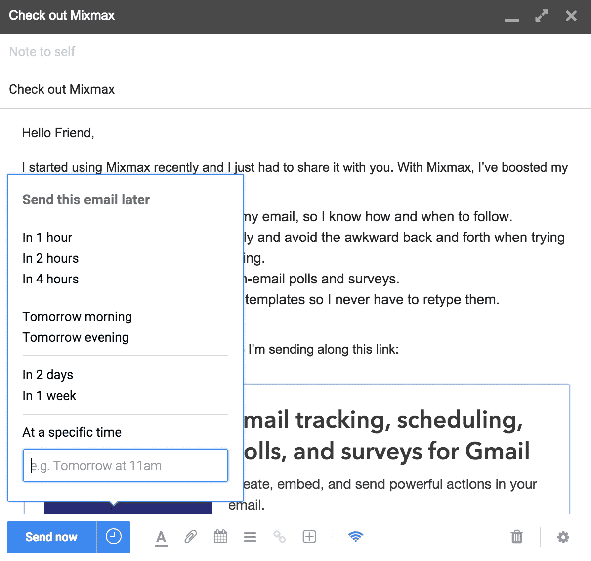 Scheduled email menu