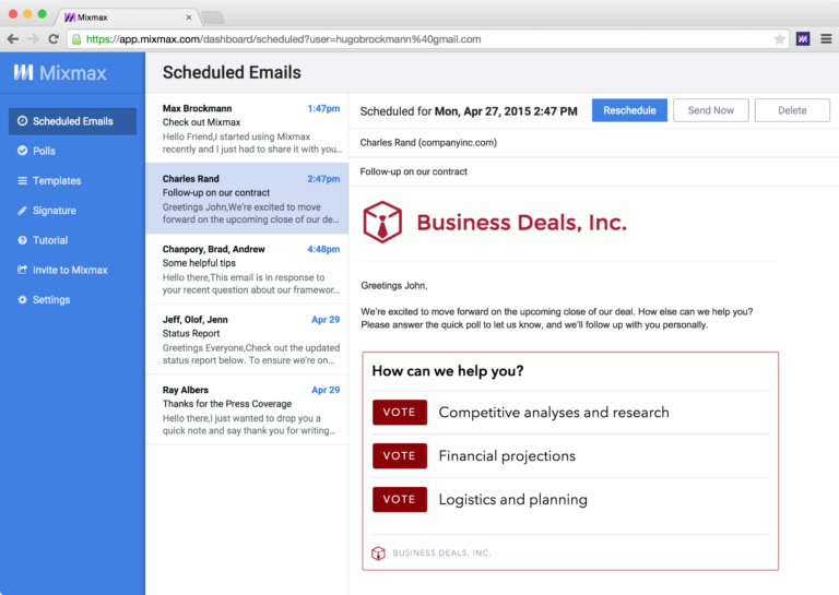 Scheduled email dashboard