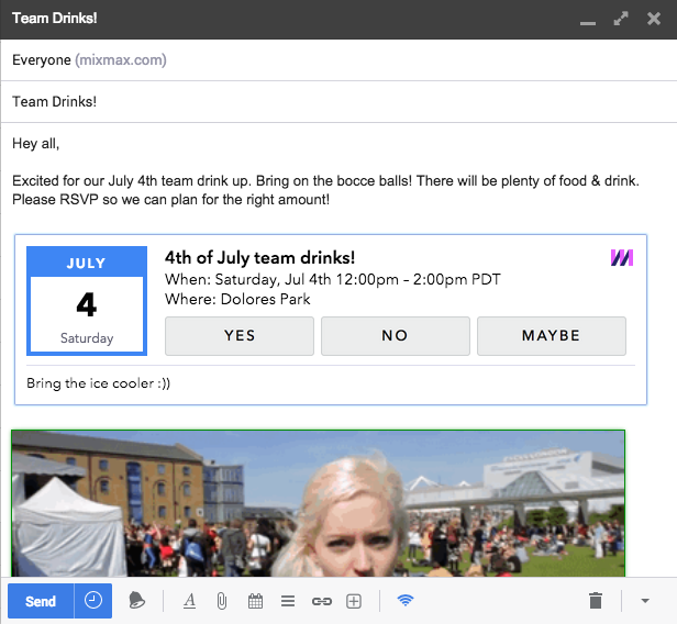 Embed a calendar invite in  your email