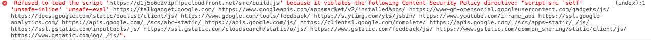 Chrome web inspector image of Content Security Policy error